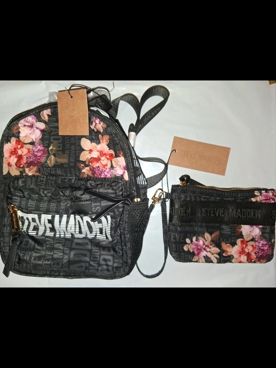 Steve Madden Handbags - Steve Madden Black Floral Mini Backpack with Floral Zip Pouch